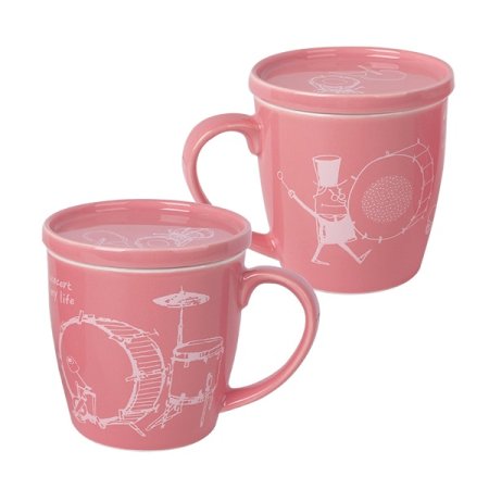 뮤지컬 핑크 2인 뚜껑 머그컵 세트