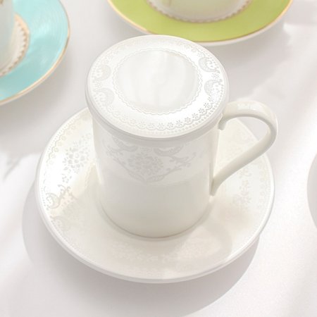본차이나 레이스 1인 뚜껑받침머그