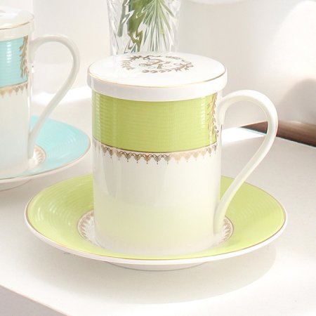 본차이나 로얄애플그린 뚜껑받침머그