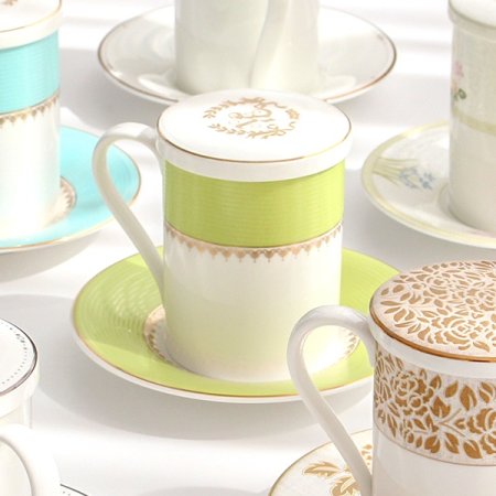 본차이나 로얄애플그린 뚜껑받침머그