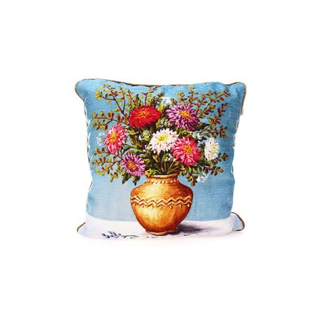 영국 쿠션 국화꽃화병 블루 DP428