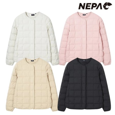 여성 모노 튜브 넥리스 다운자켓