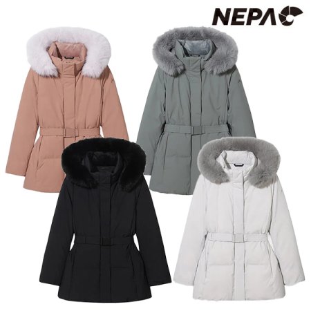 여성 프리미아 벨티드 미드 다운자켓