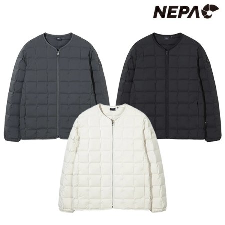 남성 모노 튜브 넥리스 다운자켓