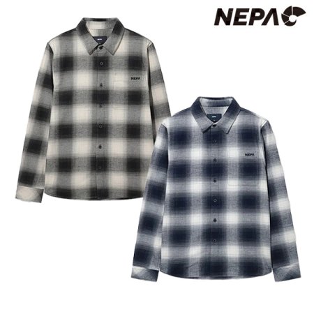 남성 면 체크 긴팔 셔츠