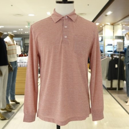 남성 폴리 리플 핑크 긴팔 티셔츠