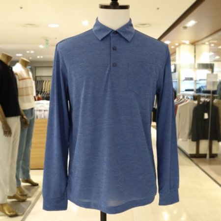 남성 폴리 리플 블루 긴팔 티셔츠