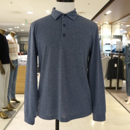 남성 멜란지 블루 긴팔 티셔츠