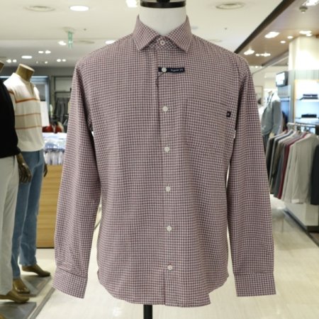 남성 세미일자기본에리 레드긴팔셔츠