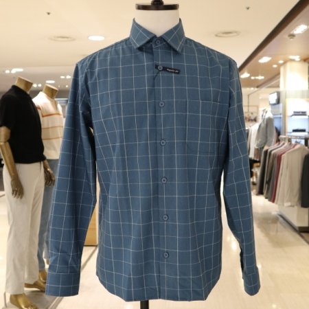 남성 세미일자기본에리 블루긴팔셔츠