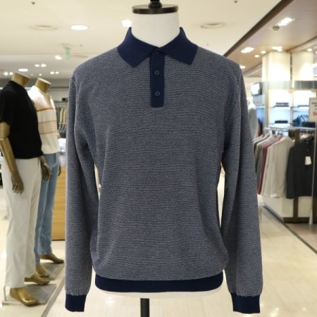 남성 가네코변형 네이비티에리 긴팔니트