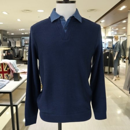 남성 트윌 레이어드 헨리넥 니트