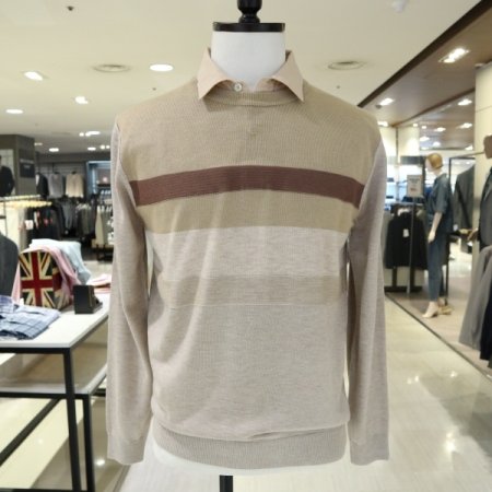 남성블록패치 레이어드 라운드 니트