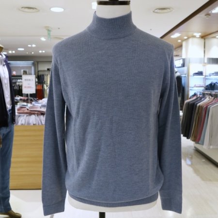 남성 플레인하프넥라이트블루니트