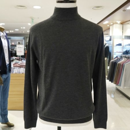 남성 플레인 하프넥 차콜 니트