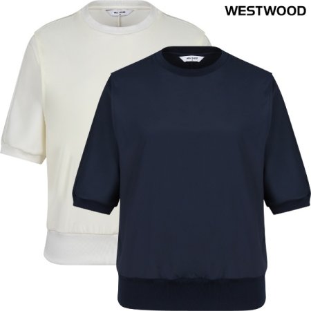 우먼 우븐 레이어드 5부 라운드티