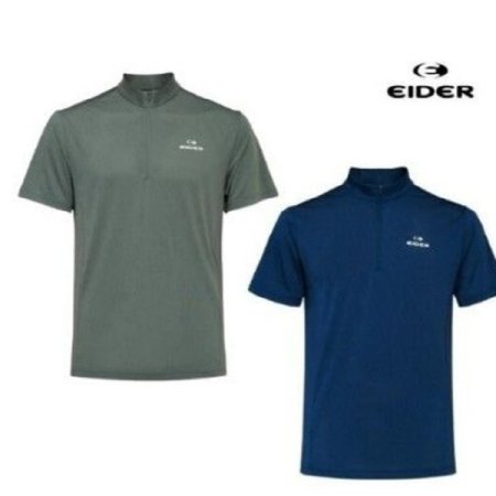 남성 POP 솔리드 반팔 짚업 티셔츠