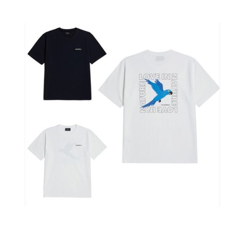 남여공용 백프린트 앵무새 반팔 티셔츠