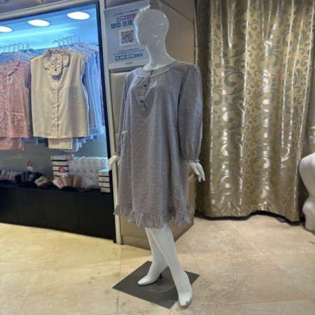 잔꽃나염 라운드 면60수여성원피스잠옷