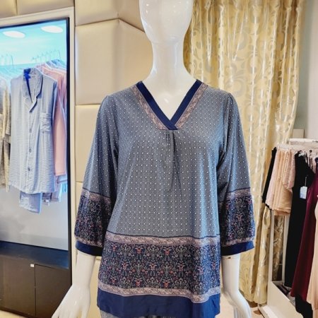 브이넥 보더나염 여성 홈웨어상의