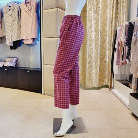 면 선염 체크 약기모 여성 홈웨어바지