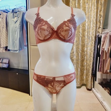 E컵 깃털자수 패드브라 레이스팬티세트