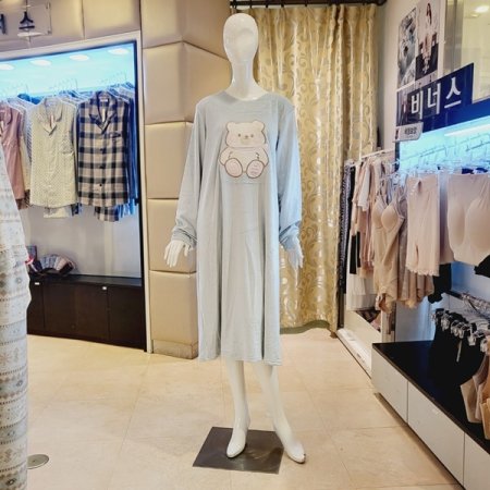 곰돌이 자수 극세사 원피스 잠옷