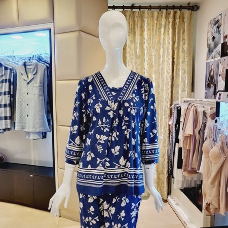 7부 스판 꽃 보더나염 홈웨어상의