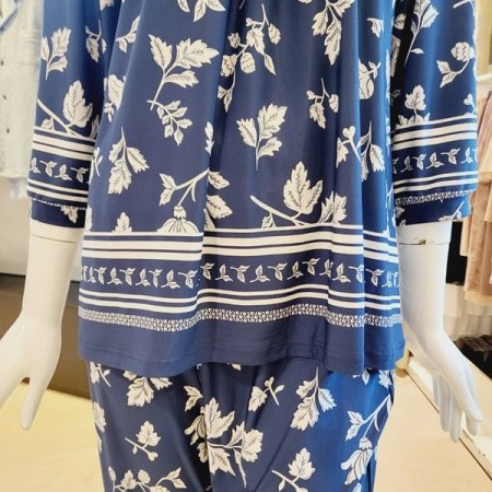 7부 스판 꽃 보더나염 홈웨어상의