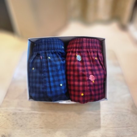 여성 잔체크 면 트렁크 사각팬티 세트