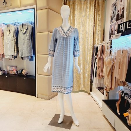 브이넥 스판 원피스 홈웨어