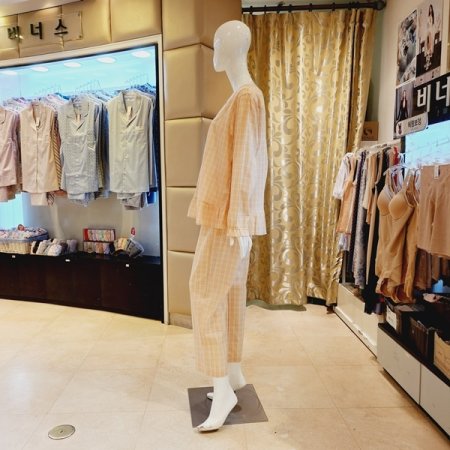 여성 강연 면 선염 체크 파자마세트