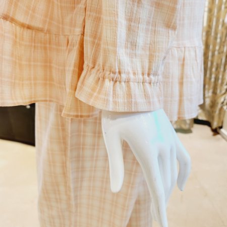 여성 강연 면 선염 체크 파자마세트