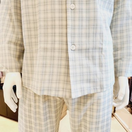 남성 강연 면 선염 체크 파자마세트