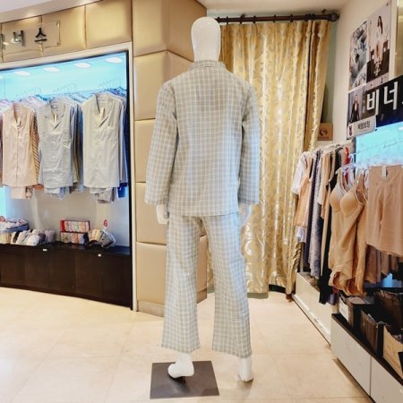 커플 강연 면 선염 체크 파자마세트