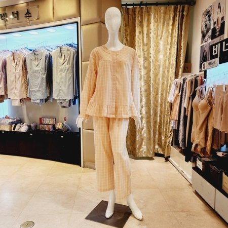 커플 강연 면 선염 체크 파자마세트