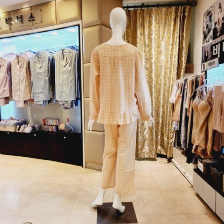 커플 강연 면 선염 체크 파자마세트