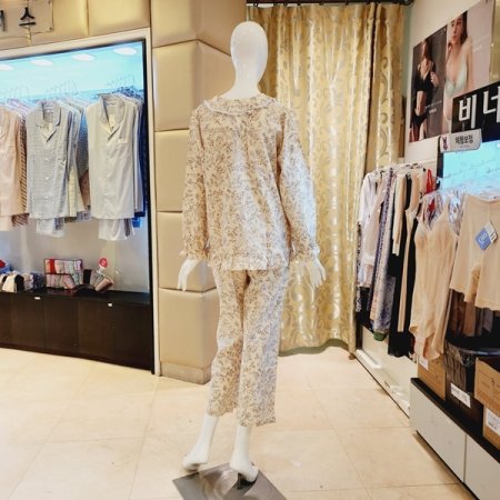 프릴 라운드넥 잔꽃나염 여성 잠옷세트