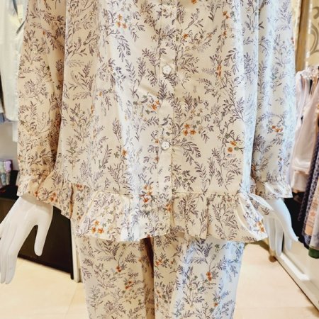 프릴 라운드넥 잔꽃나염 여성 잠옷세트