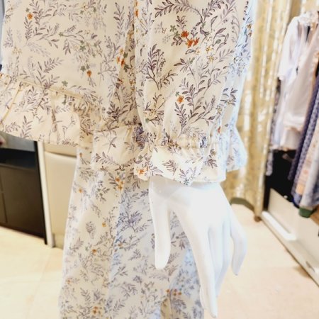 프릴 라운드넥 잔꽃나염 여성 잠옷세트