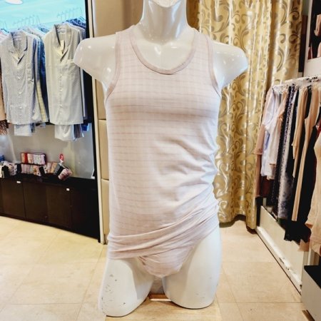 면 선염체크 민소매런닝 삼각팬티세트