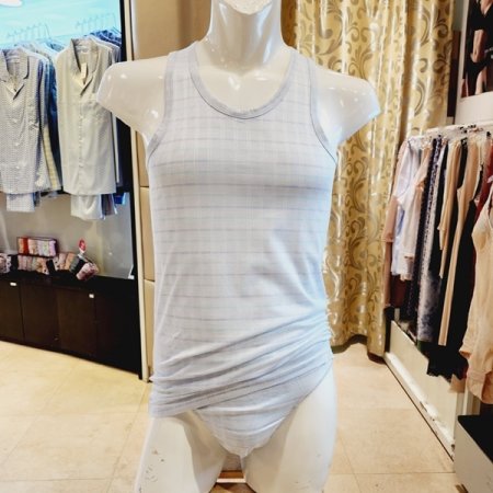 면 선염체크 민소매런닝 삼각팬티세트