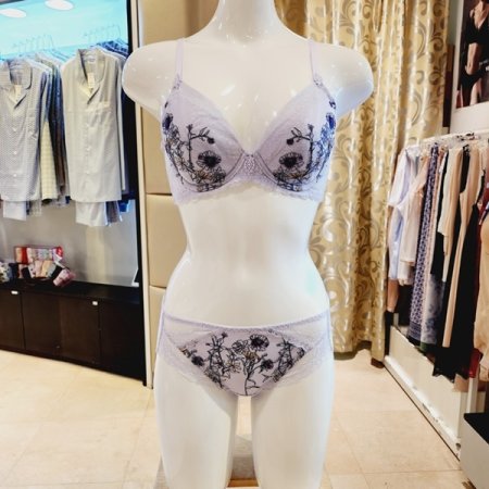 프린트자수 패드브라 헴팬티세트