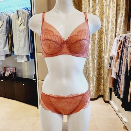 D컵 플라워패턴 홑겹브라 헴팬티세트