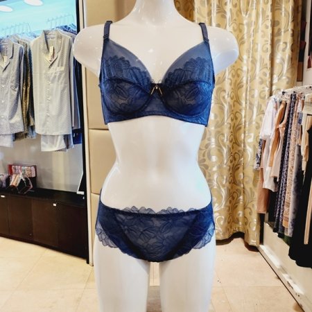 D컵 플라워패턴 홑겹브라 헴팬티세트