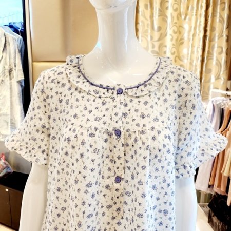 주름지 잔꽃나염 반팔 원피스잠옷