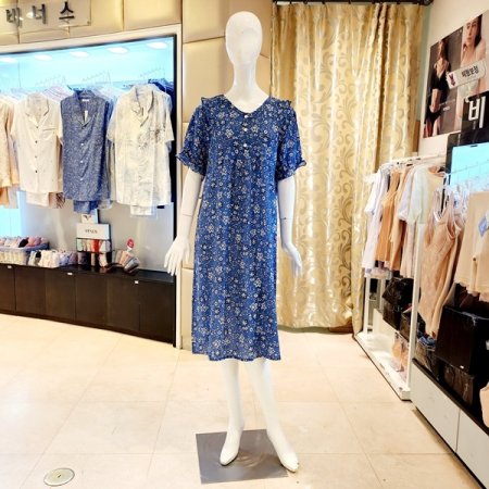 블루 요루 잔꽃나염 원피스 홈웨어