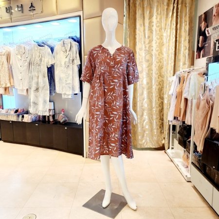 나뭇잎나염 반팔 원피스 홈웨어