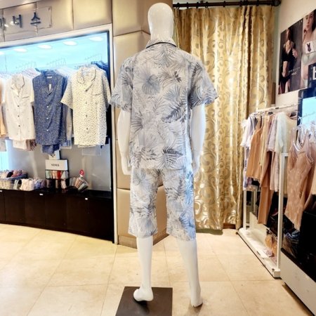 남성 면 아사 프린트 여름 파자마세트