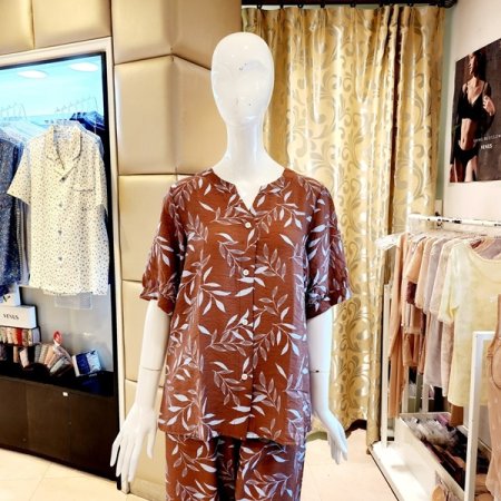 여성 나뭇잎나염 시원한 홈웨어상의